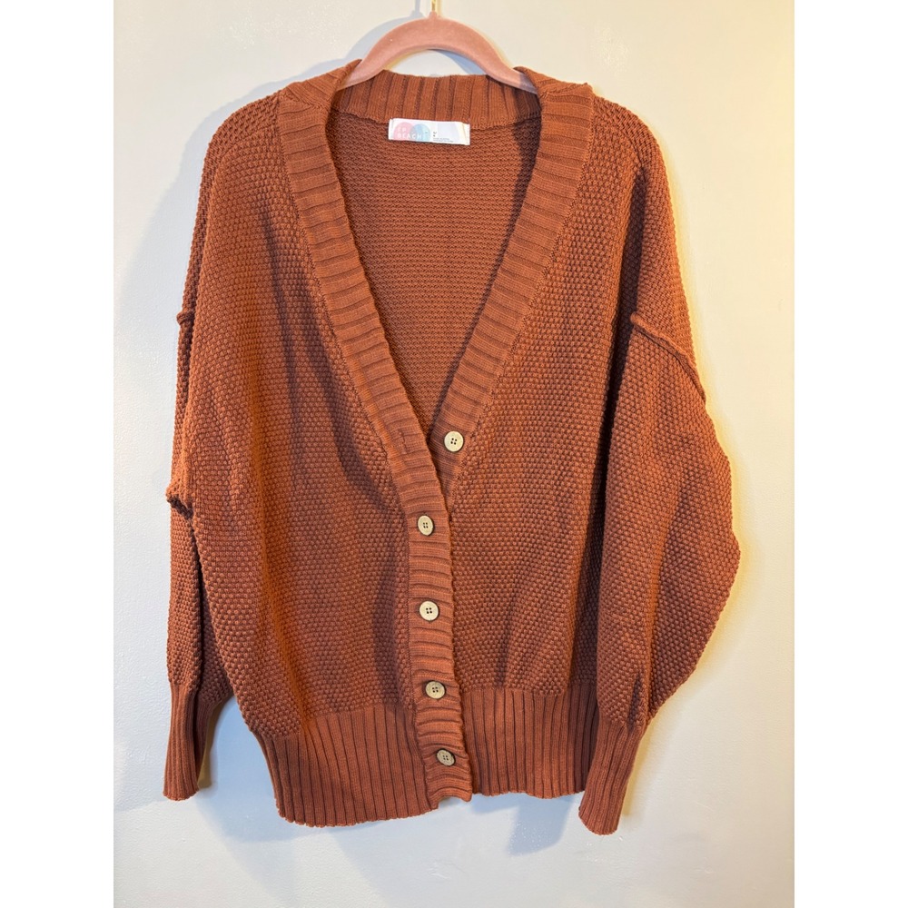 Free People Beach Rust Brown Slouchy Chunky Cardigan Sweater L
